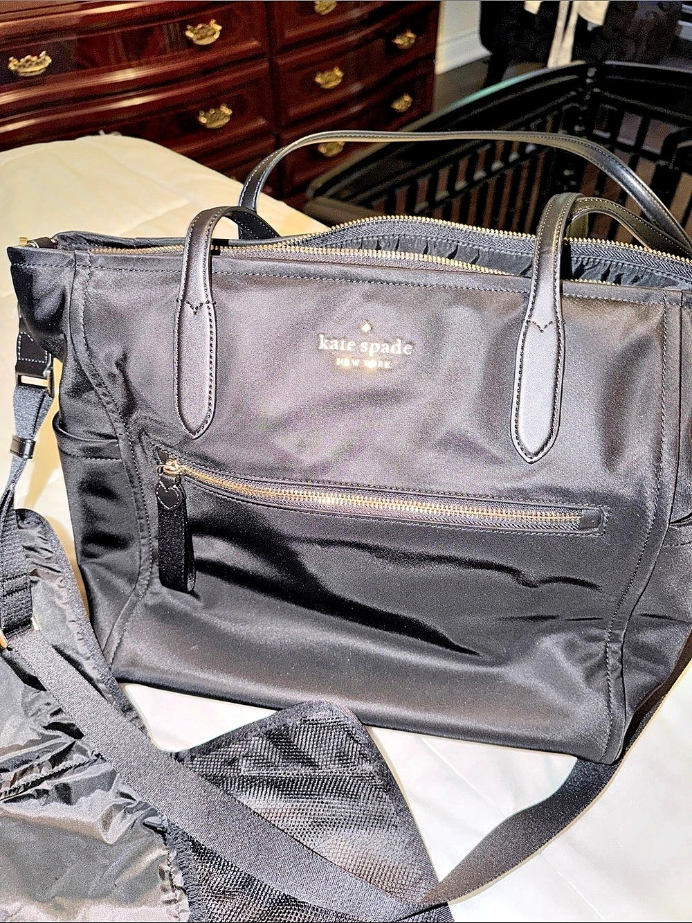 Kate Spade Black Tote Bag with Shoulder Strap - diaper bag